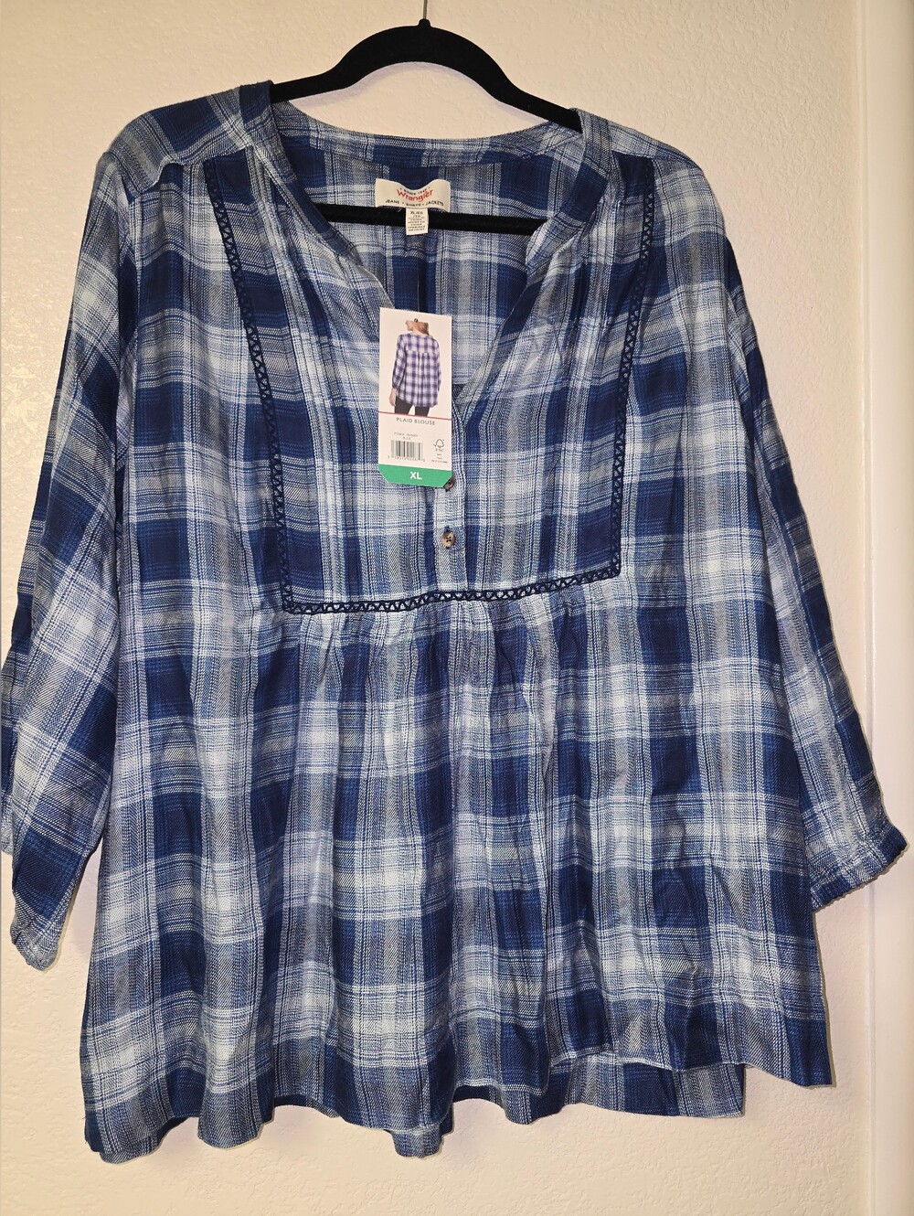 Wrangler Blue Plaid Women's Tunic Top